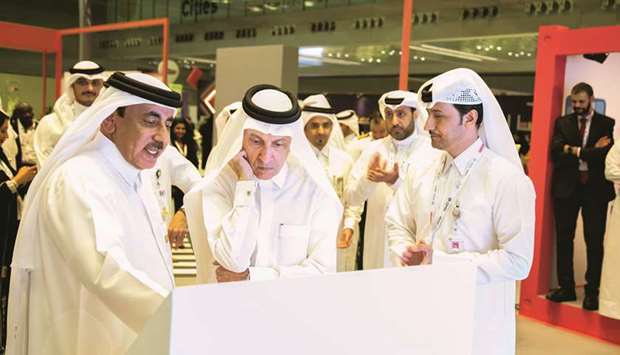 HE the Minister of Transport and Communications Jassim Seif Ahmed al-Sulaiti and Qatar Airways Group chief executive and Qatar National Tourism Council secretary-general HE Akbar al-Baker at the launch of the new maritime transport e-services yesterday at Qitcom 2019.