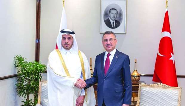 HE the Prime Minister and Minister of Interior Sheikh Abdullah bin Nasser bin Khalifa al-Thani meets Turkish Vice-President Fuat Oktay in Ankara