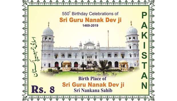 The postage stamp released to mark the 550th birth anniversary of Sri Guru Nanak Dev.