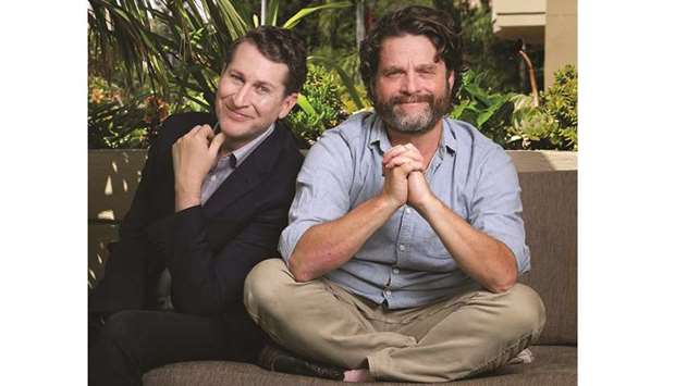 TWO TO TANGO: Zach Galifianakis, right, with Scott Aukerman, who directed the comedian in the new Netflix film Between Two Ferns The Movie.