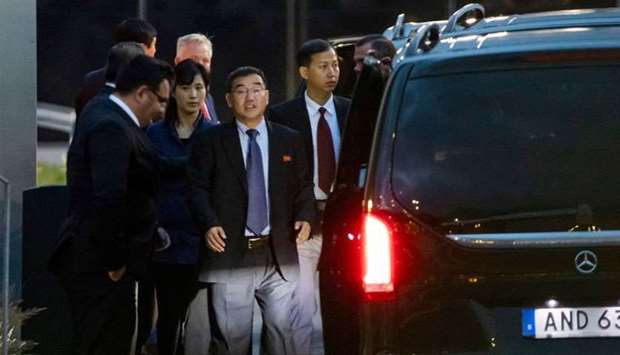Members of the North Korean delegation arrive to Arlanda airport north of Stockholm