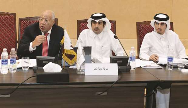 Qatar Chamber director-general Saleh bin Hamad al-Sharqi with other members of the delegation during the meeting.