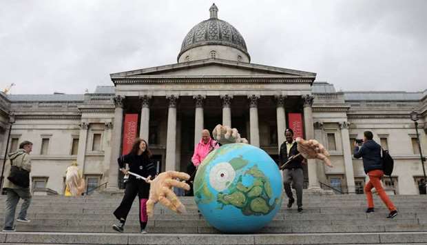 Extinction Rebellion protesters demonstrate at Trafalgar Square in London, Britain