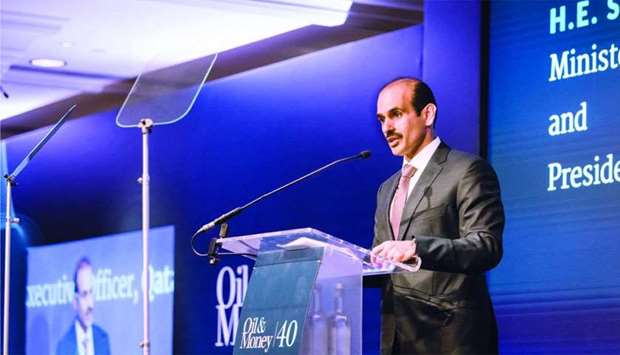 HE Saad Sherida al-Kaabi addressing the 40th Oil and Money Conference in London.rnrn