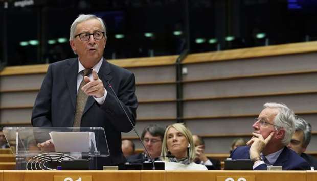 European Commission President Jean-Claude Juncker speaks during a plenary session on preparations for the next EU leaders' summit, at the European Parliament in Brussels, Belgium