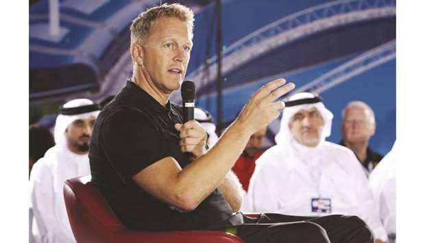 Al Arabi coach Heimir Hallgrimsson speaks during the 5th edition of the Aspire Academy Global Summit on Football  Performance and Science in Doha yesterday.