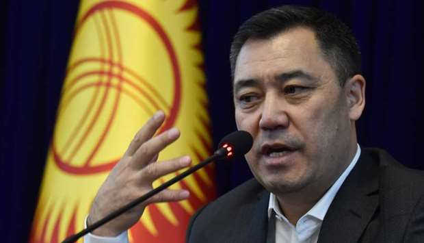 Kyrgyz acting prime minister Sadyr Japarov holds a press conference at the Ala-Archa state residence in Bishkek