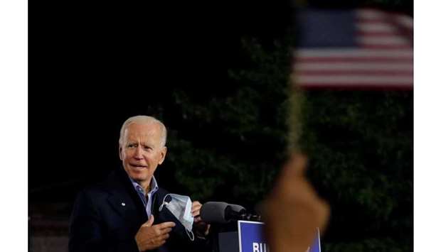 US Democratic presidential candidate and former Vice President Joe Biden speaks at a campaign stop i