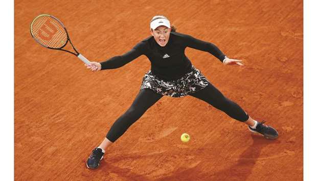 Latviau2019s Jelena Ostapenko in action during her French Open second round match against Czech Republicu2019s Karolina Pliskova (not pictured) at Roland Garros in Paris, France, yesterday. (Reuters)
