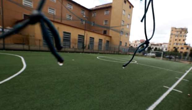 An empty 5-a-side football pitch is seen following the decision to ban amateur contact sports as part of the new restrictions adopted by Italy aimed at curbing a surge in the coronavirus disease, in Rome