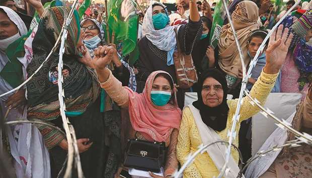 Supporters of the newly-formed Pakistan Democratic Movement (PDM), an opposition alliance of 11 parties, shout slogans during the first public rally in the eastern city of Gujranwala.