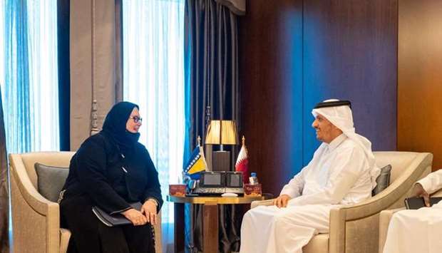 HE the Deputy Prime Minister and Minister of Foreign Affairs Sheikh Mohammed bin Abdulrahman Al-Thani meets with the Deputy Prime Minister and Minister of Foreign Affairs of Bosnia and Herzegovina Dr Bisera Turkovic