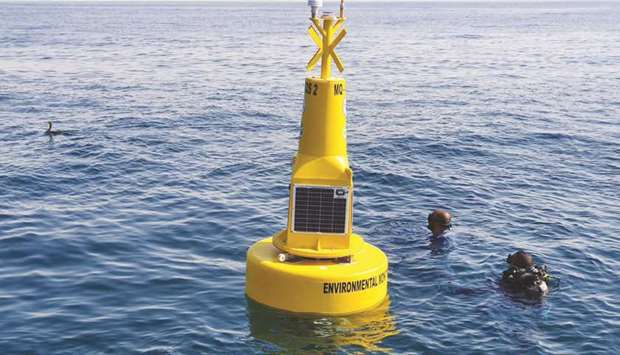 One of the buoys being installed.