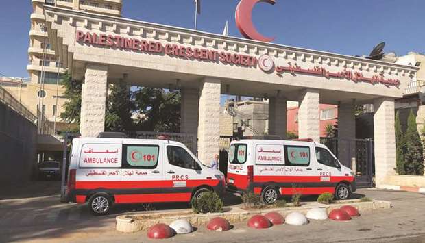 The two ambulances recently procured by the representation mission of QRCS in the West Bank and Jerusalem.