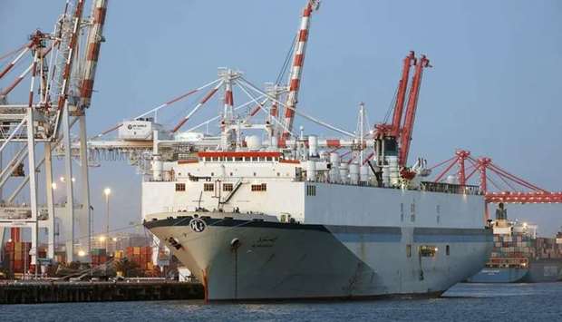 Al-Messilah livestock ship is seen berthed in Fremantle harbour