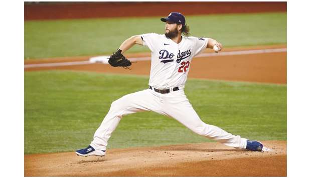 Los Angeles Dodgersu2019 Clayton Kershaw delivers a pitch against the Tampa Bay Rays during game one of the 2020 World Series. (USA TODAY Sports)