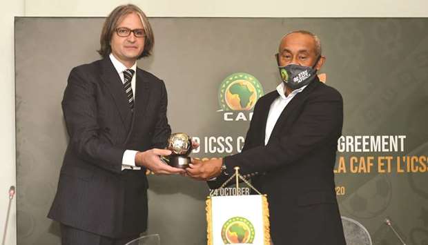 Massimiliano Montanari, CEO, ICSS and Ahmad Ahmad, President, CAF during the agreement signing ceremony.