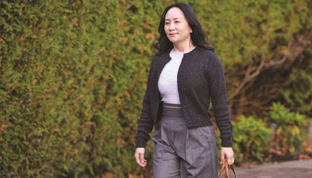 Huawei Technologies CFO Meng Wanzhou leaves her home to attend a court hearing in Vancouver yesterday. The five days of hearings will focus on alleged abuses of process committed by Canadian and US authorities during Mengu2019s December 2018 arrest at Vancouver International Airport.