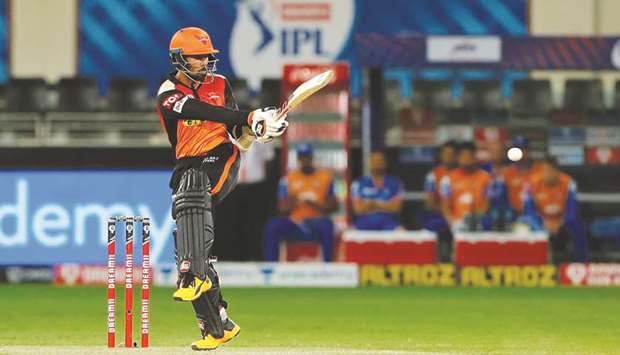 Sunrisers Hyderabadu2019s Wriddhiman Saha hit 87 off 45 deliveries against Delhi Capitals in the Indian Premier League yesterday. (Sportzpics for BCCI)