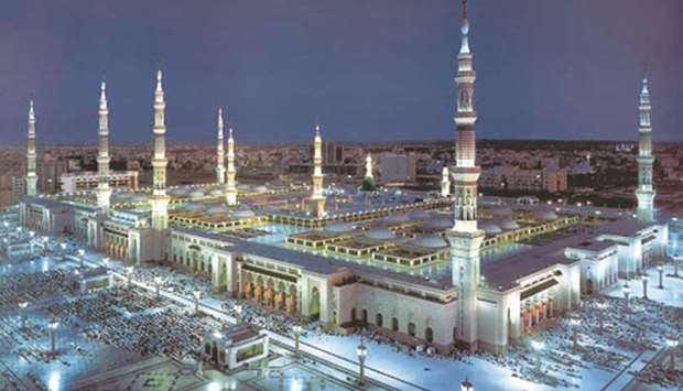 Masjid-e-Nabawi (Prophetu2019s Mosque) in the holy city of Madinah.