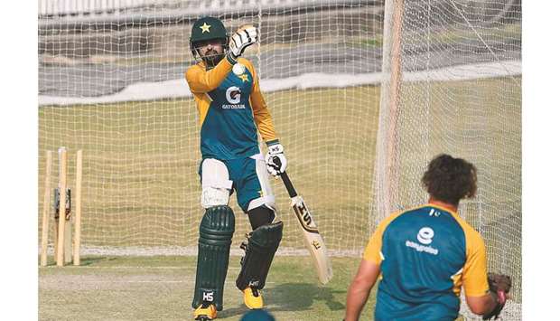 Pakistanu2019s captain Babar Azam attends a practice session at the Rawalpindi Cricket Stadium yesterday.