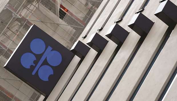 The Opec logo is seen outside its headquarters in Vienna, Austria (file). An increase in Opec supply and a new hit to demand as coronavirus cases rise have weighed on oil prices, which fell 8% in October to near $37 a barrel.