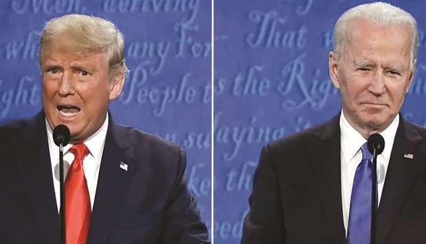 LAST RUN: The final 2020 presidential campaign debate between President Donald Trump (left) and Democratic presidential nominee Joe Biden in Nashville, Tennessee, seen on TV in Washington on October 22.