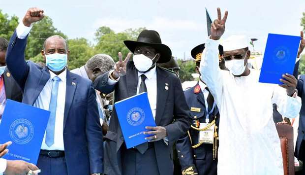 Sudan's Sovereign Council Chief General Abdel Fattah al-Burhan, South Sudan's President Salva Kiir, and Chad President Idriss Deby attend the signing of peace agreement between the Sudan's transitional government and Sudanese revolutionary movements to end decades-old conflict, in Juba, South Sudan. Reuters