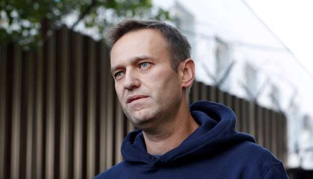Russian opposition leader Alexei Navalny speaks with journalists after he was released from a detention centre in Moscow, Russia August 23, 2019. REUTERS