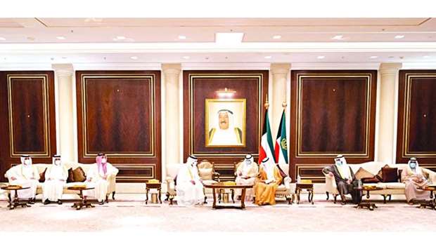 HE the Prime Minister and Minister of Interior Sheikh Khalid bin Khalifa bin Abdulaziz al-Thani on Monday offered condolences to the Amir of Kuwait, Sheikh Nawaf al-Ahmad al-Jaber al-Sabah, on the death of Sheikh Sabah al-Ahmad al-Jaber al-Sabah, praying to Allah to have mercy on the soul of the deceased and to rest it in peace in Paradise. The Prime Minister also offered condolences to members of the ruling family and ranking officials. Ministers and members of the official delegation accompanying the Prime Minister also offered their condolences.