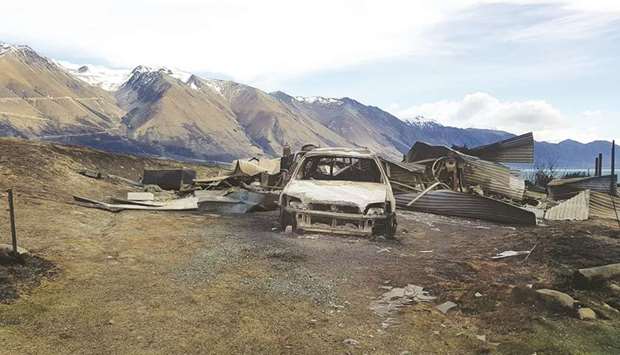 This handout photo courtesy of Gary Kircher shows damage caused by the South Island wildfires in Lake Ohau.