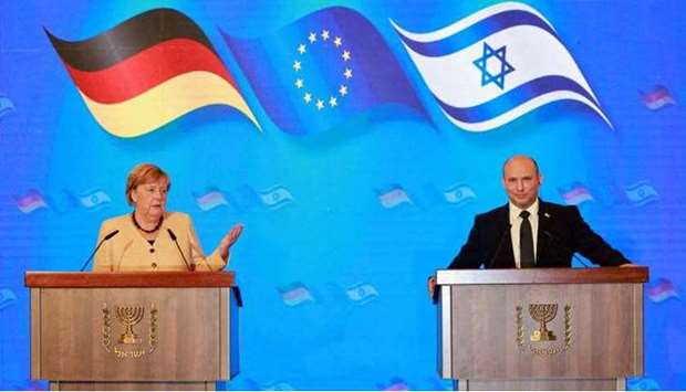 German Chancellor Angela Merkel, and Israeli Prime Minister Naftali Benett, give a joint press conference.