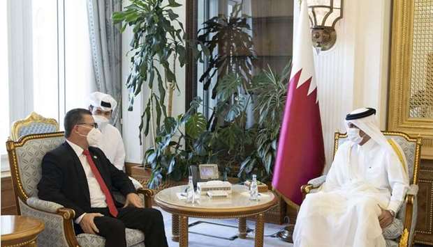 HE the Prime Minister and Minister of Interior Sheikh Khalid bin Khalifa bin Abdulaziz Al-Thani meets with the Vice-President of the Republic of Costa Rica Marvin Rodriguez Cordero