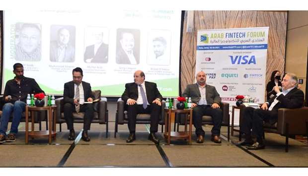 A panel session in progress at the first Arab Fintech Forum (AFF) held in Doha Sunday