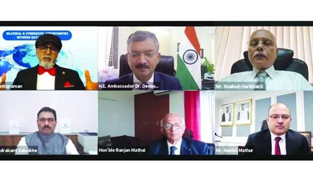 Dignitaries during the Doha Bank-hosted webinar titled u2018Bilateral & Synergistic Opportunities between Qatar and Indiau2019.