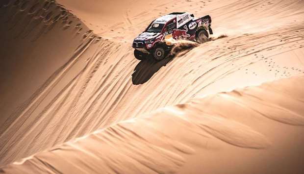 Qataru2019s Nasser Saleh al-Attiyah in action during the third stage of the Rally of Morocco in Zaghura, Morocco, yesterday.