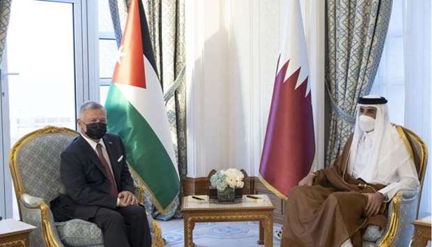 His Highness the Amir Sheikh Tamim bin Hamad Al-Thani holds talks with the King Abdullah II bin Hussein of the Hashemite Kingdom of Jordan at the Amiri Diwan