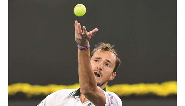 Daniil Medvedev of Russia serves to Filip Krajinovic of Serbia during their third round match at the Indian Wells Masters. (AFP)