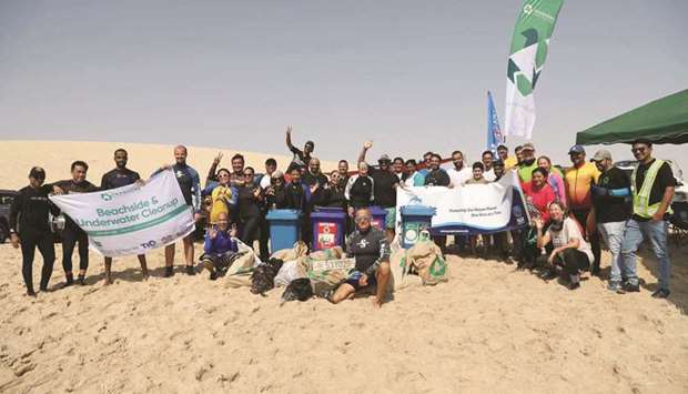 The team which collected 960kg of waste during an underwater clean-up drive in Qatar.