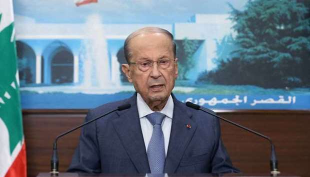 Lebanon's President Michel Aoun giving a televised address at the presidential palace in Baabda, east of Beirut yesterday. AFP/HO/Dalati and Nohra,