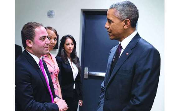 Ziad Sankari being received by former US President Barack Obama.