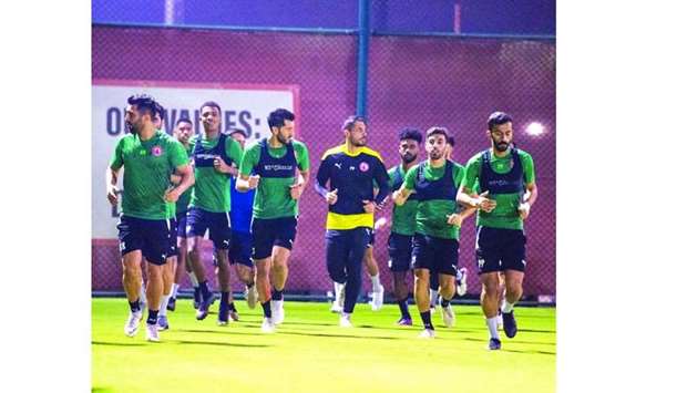 Al Arabi players train on the eve of their QNB Stars League match against Al Shamal.