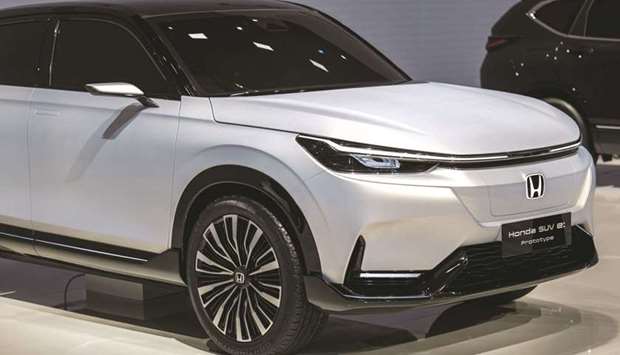 The Honda SUV prototype electric vehicle at the Auto Shanghai 2021 show in Shanghai on April 19. Honda has said it will introduce 10 electric vehicles under its u201ce:N Seriesu201d range within five years.