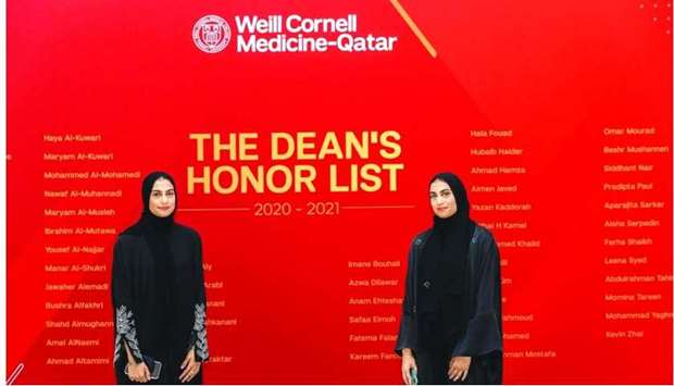 Twin sisters Alia (left) and Ghalya Ashkanani celebrate their inclusion on the WCM-Q Deanu2019s Honour List.