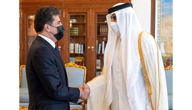 His Highness the Amir Sheikh Tamim bin Hamad Al-Thani meets with the President of Kurdistan Region in Iraq Nechirvan Barzani