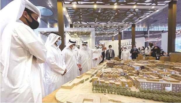 HE the Minister of Commerce and Industry and Acting Minister of Finance Ali bin Ahmed al-Kuwari during a tour of Msheireb Properties pavilion.