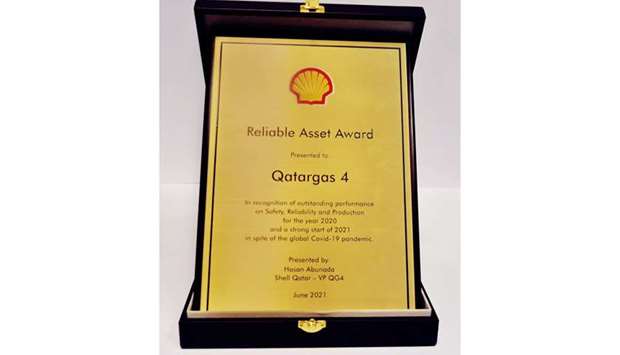 Qatargas 4 received the u2018Reliable Asset Awardu2019 from Shell Qatar in recognition of its outstanding performance on safety, reliability and production for 2020 and early 2021 despite the challenges posed by the Covid-19 pandemic.