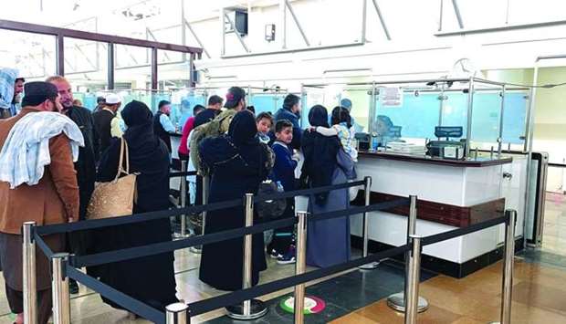 Doha-bound passengers at Kabul International Airport Wednesday