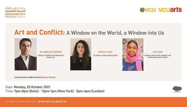 The online event will tackle the theme Art and Conflict: A Window on the World, A Window Into Us, with a panel of local, regional, and international experts sharing their perspectives.