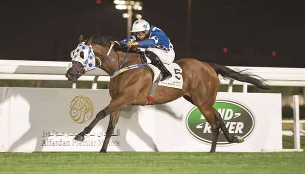Taxiwala, astride Faleh Bughanaim, sprints to victory in the Sealine Cup at Al Rayyan Racecourse on Thursday.